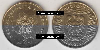 2 Zloty, Województwo Dolnoslaskie, Polnische Münze Sammlung