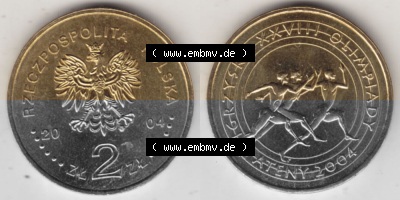 2 Zloty, XXVIII. Olympische Sommerspiele in Athen 2004, Polnische Münze Sammlung