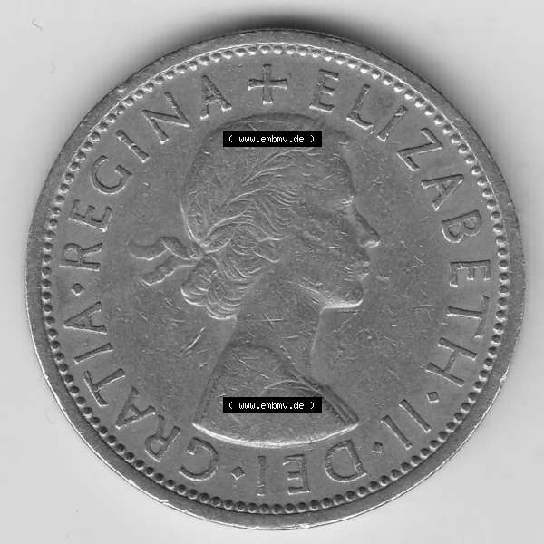 Grau bzw. s/w Münzen Großbritannien Umlaufmünze 1954-1970, 2 Schilling - Shillings 1966-4. Vorderseite der alten britischen Münze aus Großbritannien zum katalogisieren und verwalten... Sammlung Graustufen