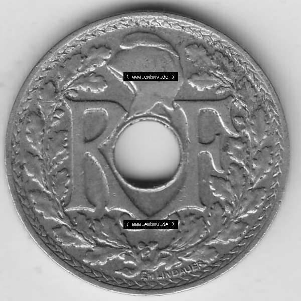 Grau bzw. s/w Münzen Frankreich Umlaufmünze Einzelansicht 1917-1938, 10 Centimes, 10 CMES EGALITÉ FRATERNITÉ LIBERTÉ 1931-2. Vorderseite der alten französischen... Sammlung Graustufen