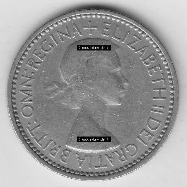 Grau bzw. s/w Münzen Großbritannien Umlaufmünze 1954-1970, 1 Schilling - Shilling, 1953-1 Wappen mit drei Löwen. Vorderseite der alten britischen Münze aus Großbritannien... Sammlung Graustufen