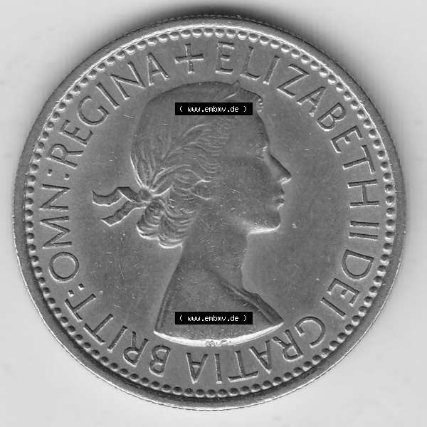 Grau bzw. s/w Münzen Großbritannien Umlaufmünze 1954-1970, 1 Schilling - One Shilling, 1953-2 Wappen mit drei Löwen. Vorderseite der alten britischen Münze aus Großbritannien... Sammlung Graustufen