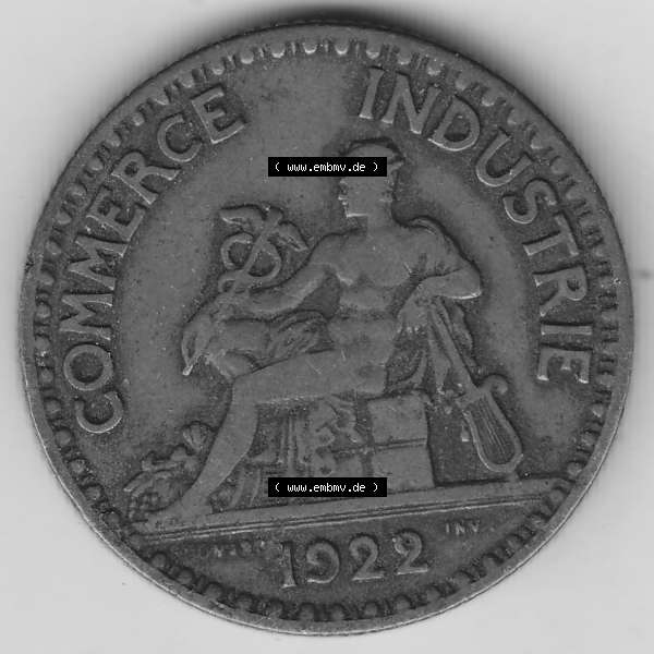 Grau bzw. s/w Münzen Frankreich Umlaufmünze 1920-1927, 2 Francs - Franken 1922-2. Vorderseite der alten französischen Umlaufmünze aus Frankreich in der Francs-Währung zum katalogisieren... Sammlung Graustufen