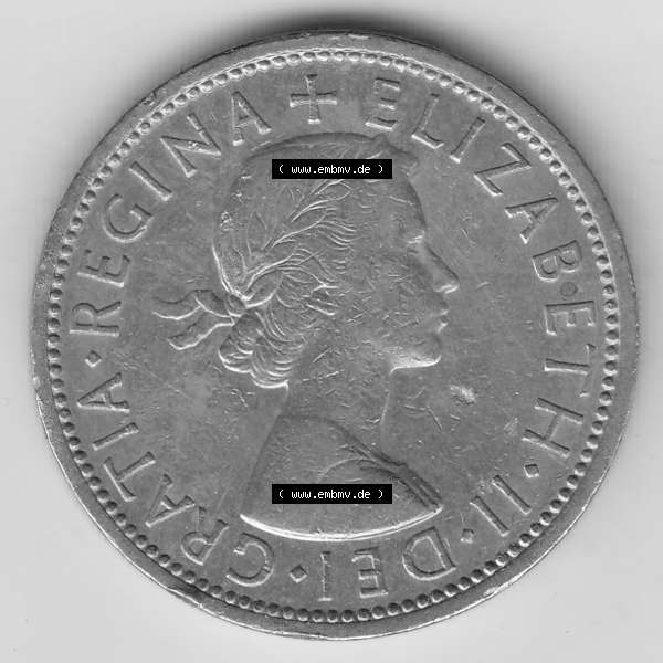 Grau bzw. s/w Münzen Großbritannien Umlaufmünze 1954-1970, 2 Schilling - Shillings 1967-1. Vorderseite der alten britischen Münze aus Großbritannien zum katalogisieren und verwalten... Sammlung Graustufen