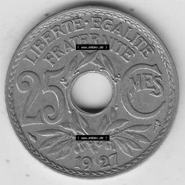 Grau bzw. s/w Alte Münzen KMS Frankreich, aus Kursmünzensatz-Zusammenstellung der Jahre 1917-1952, mit der Münze 1917-1937, 25 Cmes, Centime 1927-1. Rückseite der alten... Sammlung Graustufen
