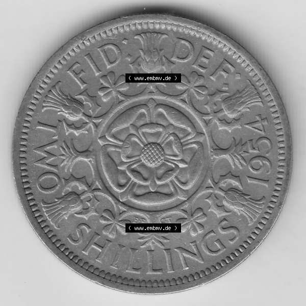 Grau bzw. s/w Münzen Großbritannien Umlaufmünze 1954-1970, 2 Schilling - Shillings 1954-2 (2) Sammlung Graustufen