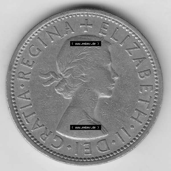 Grau bzw. s/w Münzen Großbritannien Umlaufmünze 1954-1970, 2 Schilling - Shillings 1966-6. Vorderseite der alten britischen Münze aus Großbritannien zum katalogisieren und verwalten... Sammlung Graustufen