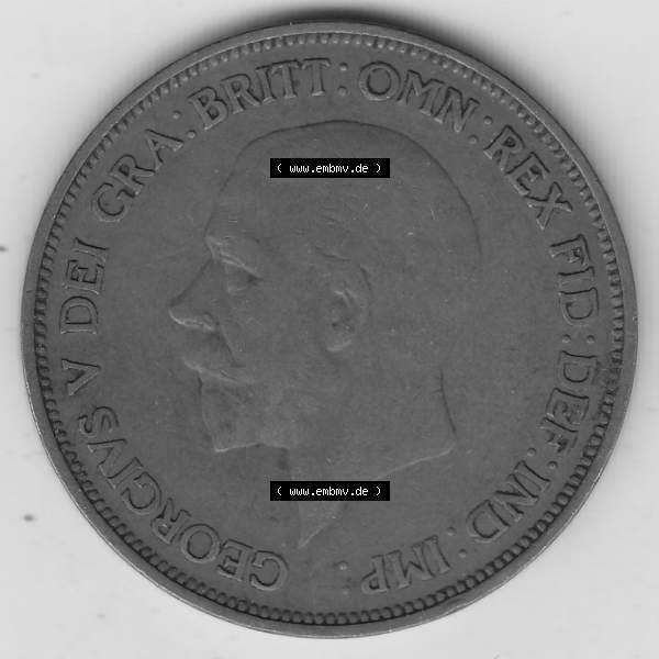 Grau bzw. s/w Münzen Großbritannien Umlaufmünze 1928-1936, 1 One Penny, 1936-1, George V. BM GEORGIVS V DEI GRABRITTOMNREX FIDDEFINDIMP. Vorderseite der alten britischen... Sammlung Graustufen