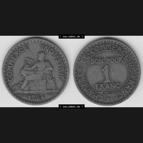 Grau bzw. s/w Münzen Frankreich Umlaufmünze 1920-1927, 1 Franken BON POUR 1 FRANC 1924-1. Vorderseite und Rückseite horizontal auf einen digitalen Bild der alten französischen Umlaufmünze... Sammlung Graustufen