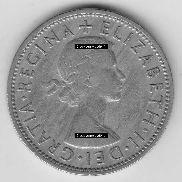 Grau bzw. s/w Münzen Großbritannien Umlaufmünze 1954-1970, 2 Schilling - Shillings 1962-1. Vorderseite der alten britischen Münze aus Großbritannien zum katalogisieren und verwalten... Sammlung Graustufen