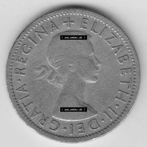 Grau bzw. s/w Münzen Großbritannien Umlaufmünze 1954-1970, 2 Schilling - Shillings 1956-1. Vorderseite der alten britischen Münze aus Großbritannien zum katalogisieren und verwalten... Sammlung Graustufen