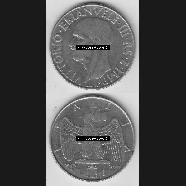 Grau bzw. s/w Alte Münzen KMS Italien / Italia, Kursmünzensatz - Zusammenstellung 1908-1943, mit Münze 1939-1943, 1 Lira, Lire, Viktor Emanuael III., G ROMAGNOLI... Sammlung Graustufen