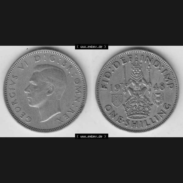Grau bzw. s/w Münzen Großbritannien Umlaufmünze 1947-1948, 1 Schilling - One Shillings 1948-1 Sitzender Löwe auf Krone. Vorderseite und Rückseite horizontal auf einen digitalen... Sammlung Graustufen
