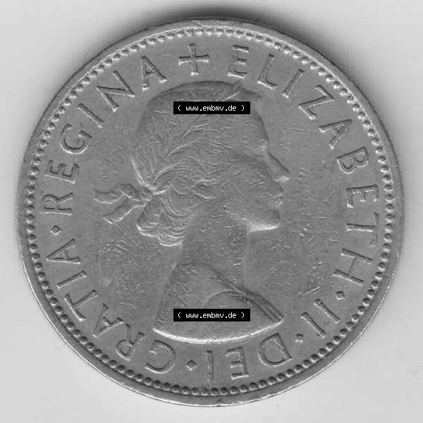 Grau bzw. s/w Münzen Großbritannien Umlaufmünze 1954-1970, 2 Schilling - Shillings 1966-3. Vorderseite der alten britischen Münze aus Großbritannien zum katalogisieren und verwalten... Sammlung Graustufen