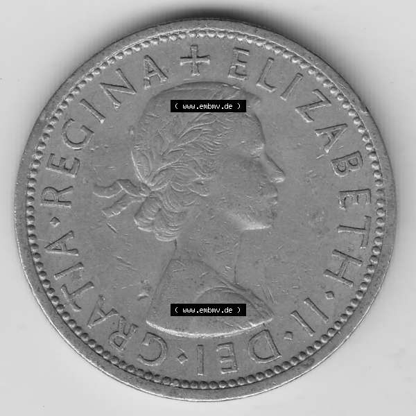 Grau bzw. s/w Münzen Großbritannien Umlaufmünze 1954-1970, 2 Schilling - Shillings 1966-2. Vorderseite der alten britischen Münze aus Großbritannien zum katalogisieren und verwalten... Sammlung Graustufen