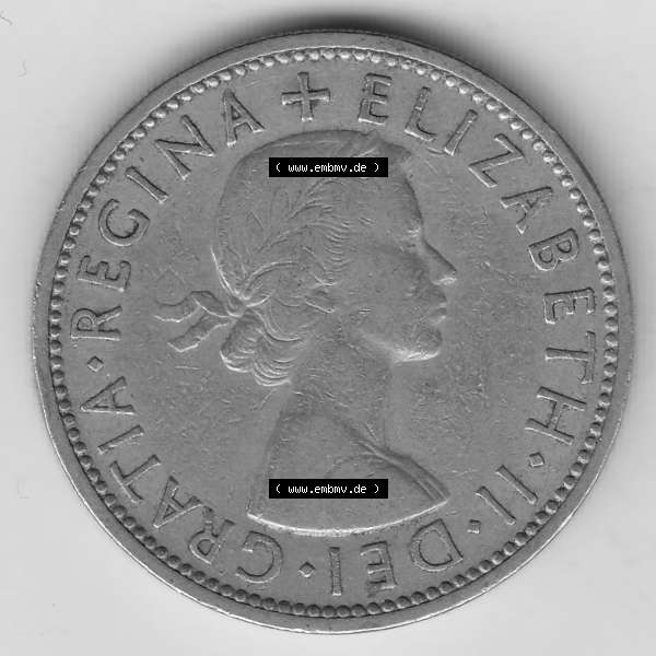 Grau bzw. s/w Münzen Großbritannien Umlaufmünze 1954-1970, 2 Schilling - Shillings 1955-1. Vorderseite der alten britischen Münze aus Großbritannien zum katalogisieren und verwalten... Sammlung Graustufen