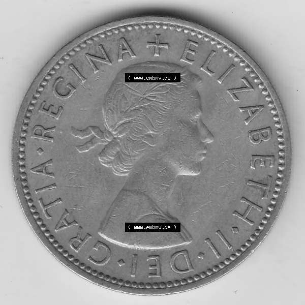 Grau bzw. s/w Münzen Großbritannien Umlaufmünze 1954-1970, 2 Schilling - Shillings 1963-1. Vorderseite der alten britischen Münze aus Großbritannien zum katalogisieren und verwalten... Sammlung Graustufen
