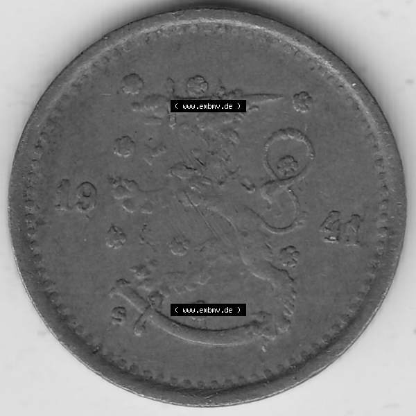 Grau bzw. s/w Alte Münzen KMS Finnland, Kursmünzensatz 1940-1943, 50 Penny, Penniä, Kupfer 1941-1. Vorderseite einer Münze aus KMS / Kursmünzen bzw.... Sammlung Graustufen