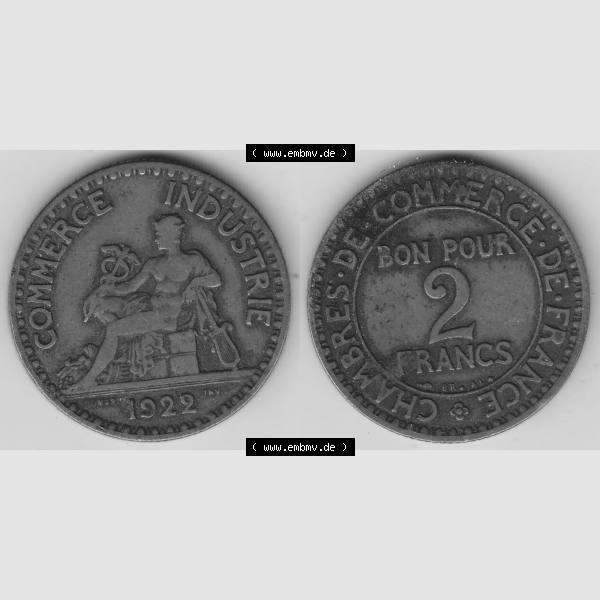 Grau bzw. s/w Münzen Frankreich Umlaufmünze 1920-1927, 2 Francs - Franken 1922-2. Vorderseite und Rückseite horizontal auf einen digitalen Bild der alten französischen Umlaufmünze... Sammlung Graustufen