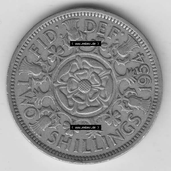 Grau bzw. s/w Münzen Großbritannien Umlaufmünze 1954-1970, 2 Schilling - Shillings 1954-1 (2) Sammlung Graustufen