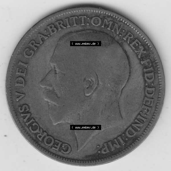 Grau bzw. s/w Münzen Großbritannien Umlaufmünze 1911-1926, 1 One Penny, 1913-1, George V, B.M. GEORGIVS V DEI GRABRITTOMNREX FIDDEFINDIMP. Vorderseite der... Sammlung Graustufen