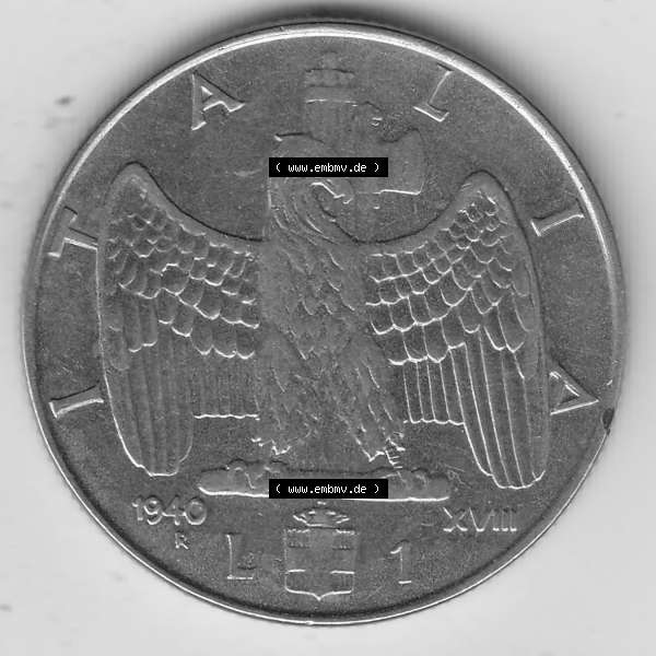 Grau bzw. s/w Alte Münzen KMS Italien / Italia, Kursmünzensatz - Zusammenstellung 1908-1943, mit Münze 1939-1943, 1 Lira, Lire, Viktor Emanuael III., G ROMAGNOLI... Sammlung Graustufen