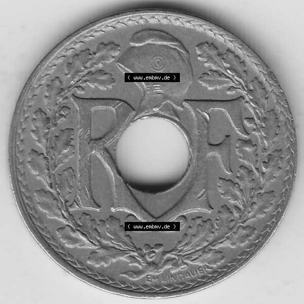 Grau bzw. s/w Münzen Frankreich Umlaufmünze Einzelansicht 1917-1938, 10 Centimes, 10 CMES EGALITÉ FRATERNITÉ LIBERTÉ 1920-1. Vorderseite der alten französischen... Sammlung Graustufen