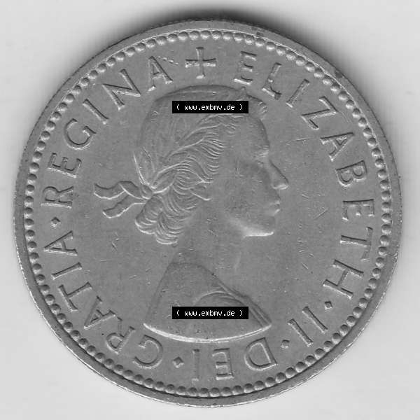 Grau bzw. s/w Münzen Großbritannien Umlaufmünze 1954-1970, 1 Schilling - Shilling, 1958-1 Wappen mit einen Löwen (1) Sammlung Graustufen