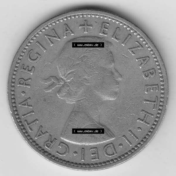 Grau bzw. s/w Münzen Großbritannien Umlaufmünze 1954-1970, 2 Schilling - Shillings 1961-1. Vorderseite der alten britischen Münze aus Großbritannien zum katalogisieren und verwalten... Sammlung Graustufen