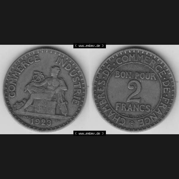 Grau bzw. s/w Münzen Frankreich Umlaufmünze 1920-1927, 2 Francs - Franken 1923. Vorderseite und Rückseite horizontal auf einen digitalen Bild der alten französischen Umlaufmünze... Sammlung Graustufen