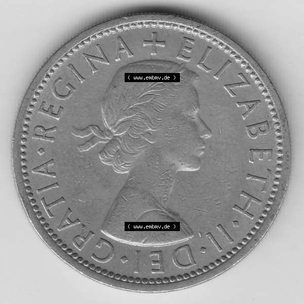 Grau bzw. s/w Münzen Großbritannien Umlaufmünze 1954-1970, 2 Schilling - Shillings 1966-7. Vorderseite der alten britischen Münze aus Großbritannien zum katalogisieren und verwalten... Sammlung Graustufen