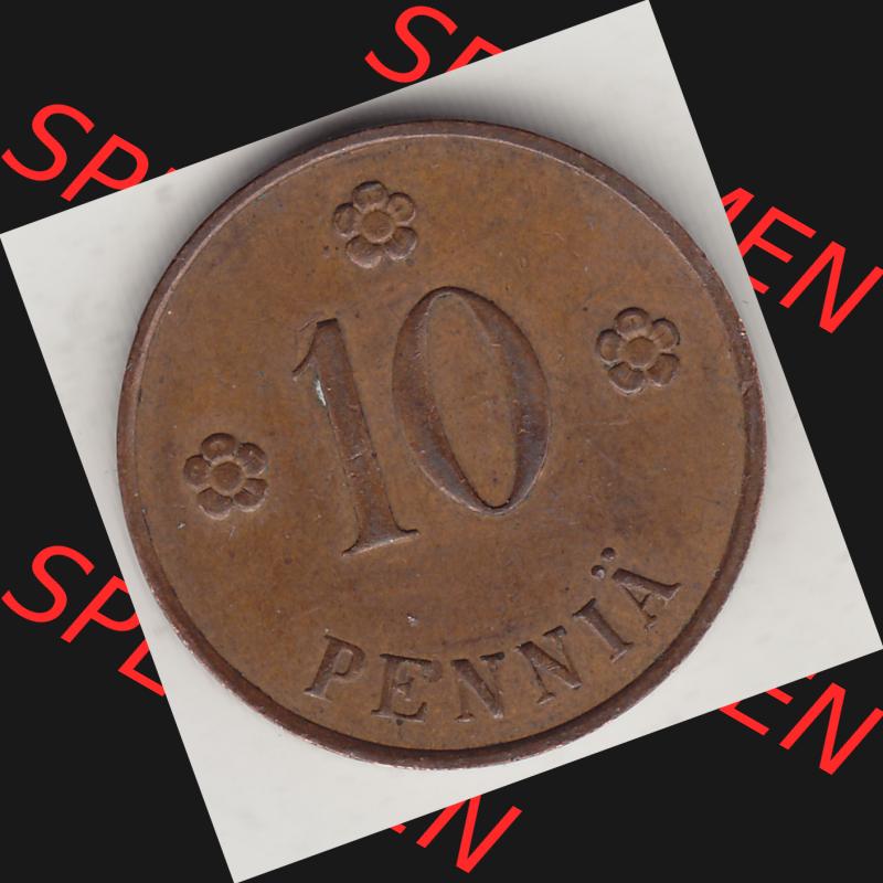 Alte Münzen KMS Finnland, Kursmünzensatz 1919-1940, 10 Penny, Penniä 1931. Rückseite mit Wert-Zahl bzw. Nennwert einer Münze aus KMS / Kursmünzen... Sammlung