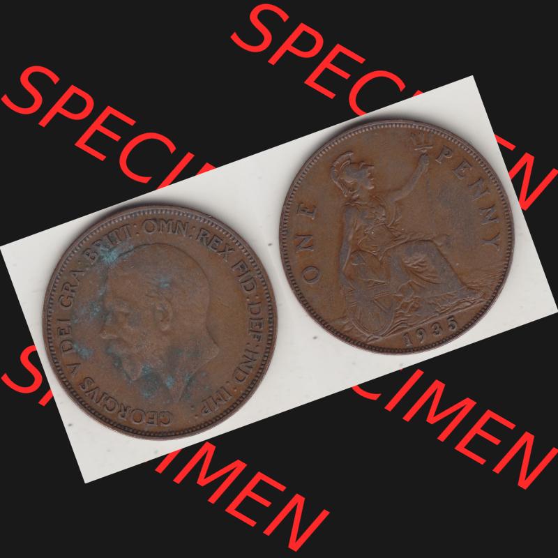 Münzen Großbritannien Umlaufmünze 1928-1936, 1 One Penny, 1935-1, George V. BM GEORGIVS V DEI GRABRITTOMNREX FIDDEFINDIMP. Vorderseite und Rückseite... Sammlung
