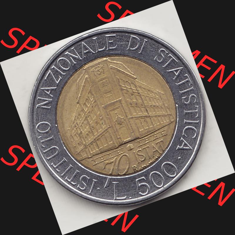 Bildmaterial von Münzen aus Italien / Italia Gedenkmünzen 1996-1996, 500 Lire, 70 Jahre Nationales Institut für Statistik (1926-1996), 70 ISTAT ISTITUTO NAZIONALE... Sammlung