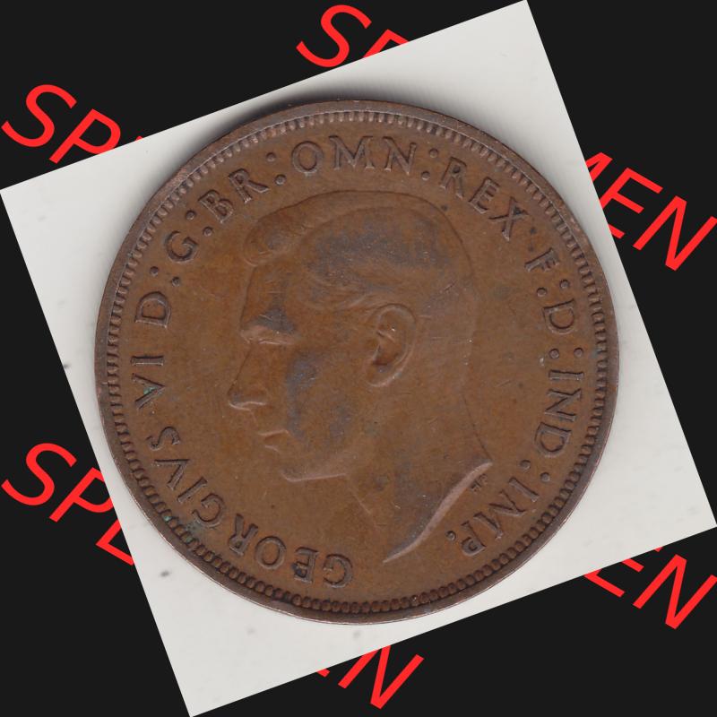 Münzen Großbritannien Umlaufmünze 1937-1948. 1 One Penny 1939-1, George VI, GEORGIVS VI DGBROMNREX FDINDIMP. HP. Vorderseite der alten britischen Münze... Sammlung