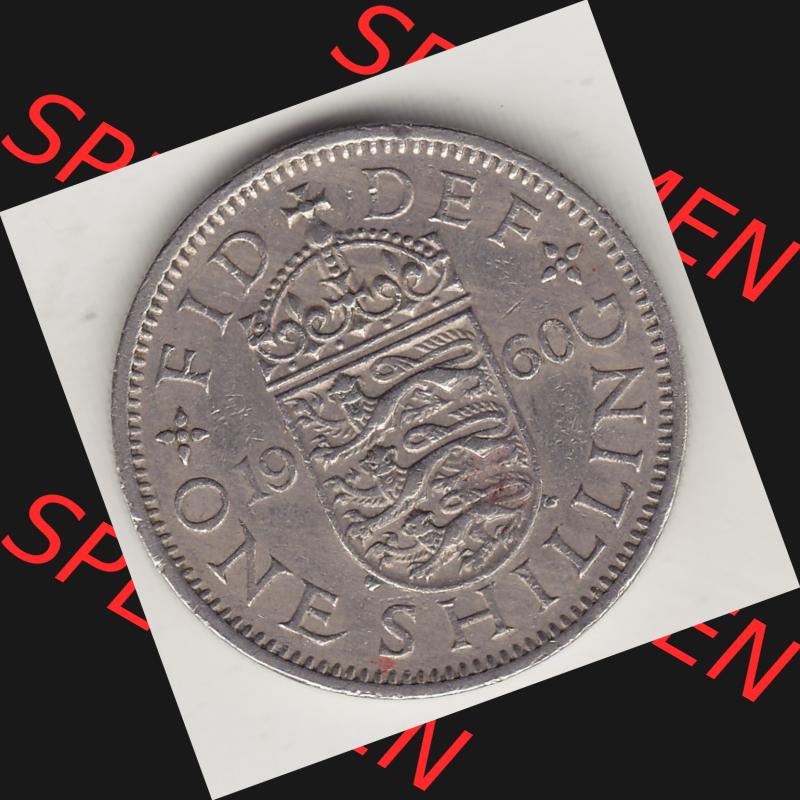 Münzen Großbritannien Umlaufmünze 1954-1970, 1 Schilling - One Shilling, 1960-1 Wappen mit drei Löwen. Rückseite der alten britischen Münze aus Großbritannien... Sammlung