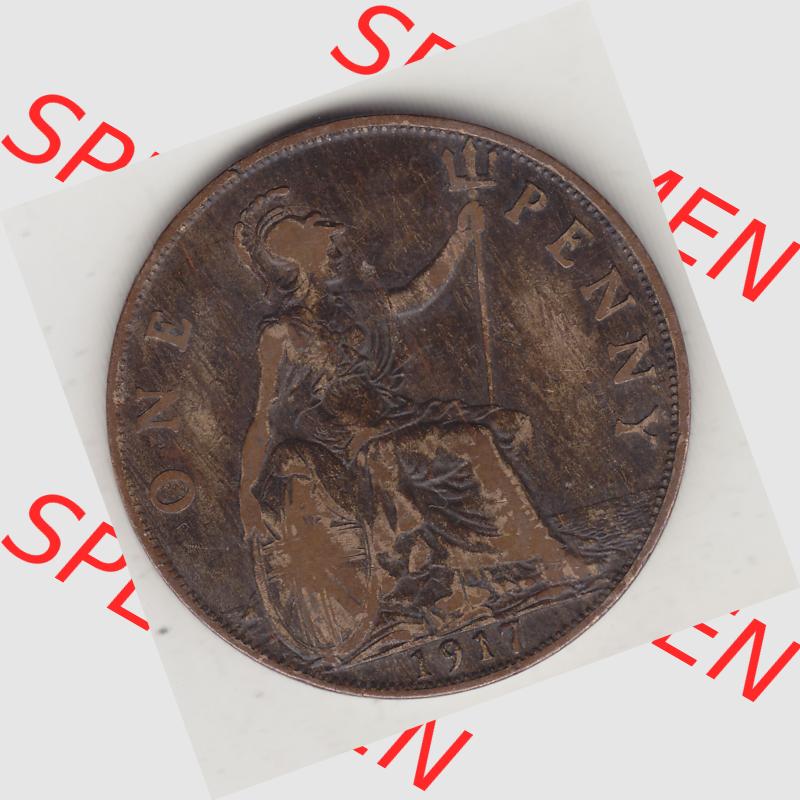 Münzen Großbritannien Umlaufmünze 1911-1926, 1 One Penny, 1917-1, George V, B.M. GEORGIVS V DEI GRABRITTOMNREX FIDDEFINDIMP. Rückseite... Sammlung