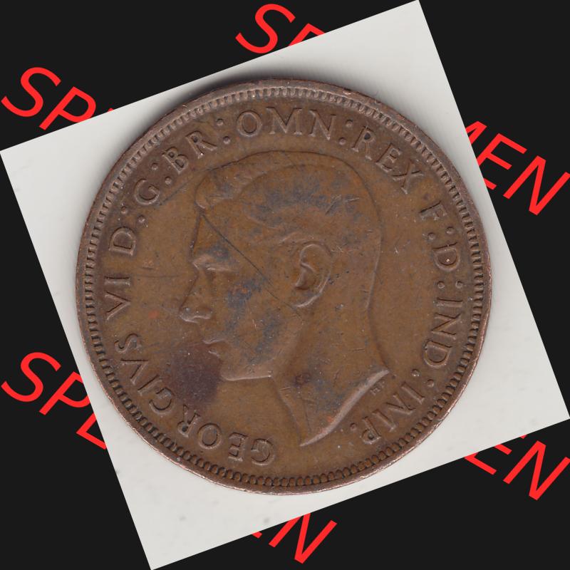 Münzen Großbritannien Umlaufmünze 1937-1948. 1 One Penny 1940-1, George VI, GEORGIVS VI DGBROMNREX FDINDIMP. HP. Vorderseite der alten britischen Münze... Sammlung