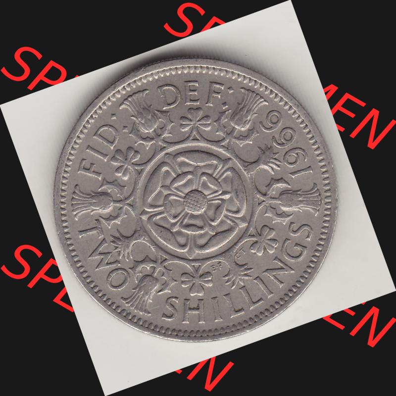 Münzen Großbritannien Umlaufmünze 1954-1970, 2 Schilling - Shillings 1966-7. Rückseite der alten britischen Münze aus Großbritannien zum katalogisieren und... Sammlung