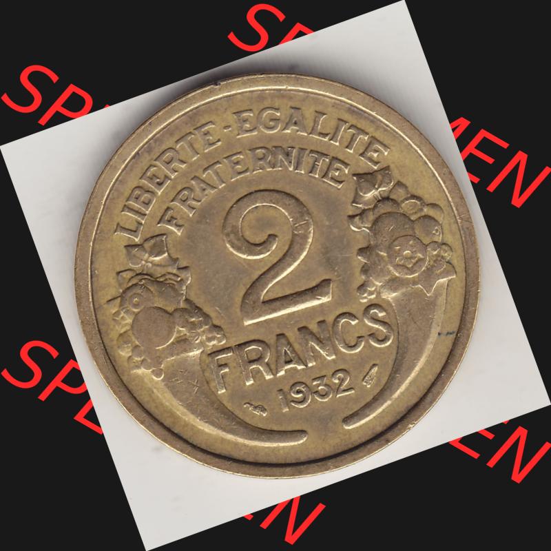 Alte Münzen KMS Frankreich, aus Kursmünzensatz-Zusammenstellung der Jahre 1917-1952, mit der Münze 1931-1941, 2 Franken, Francs, 1932-1. Rückseite... Sammlung
