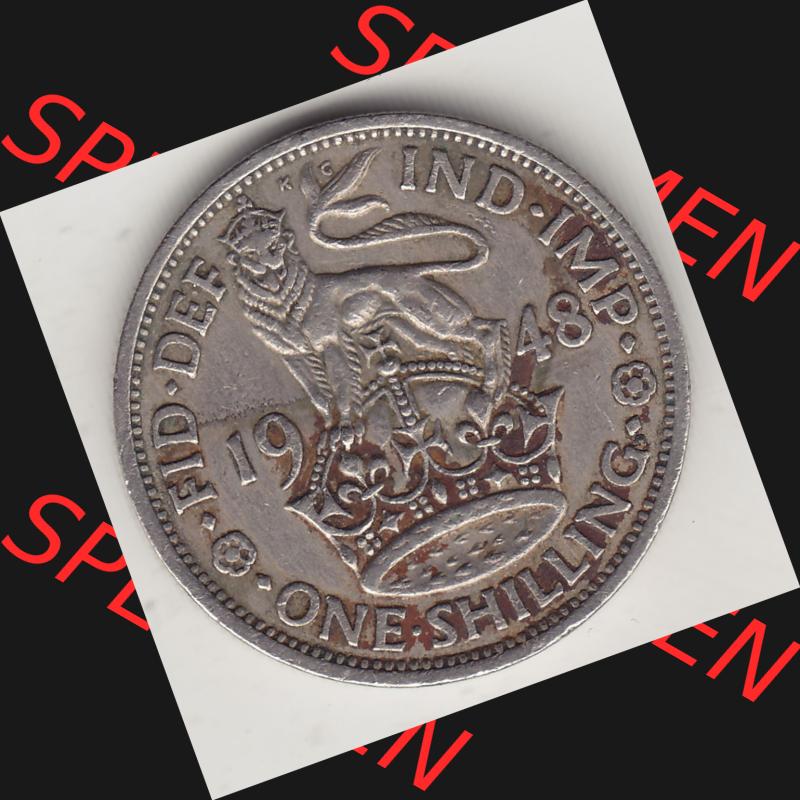 Münzen Großbritannien Umlaufmünze 1949-1951, 1 One Schilling - Shilling, 1948-1 Stehender Löwe auf Krone. Rückseite der alten britischen Münze aus Großbritannien... Sammlung