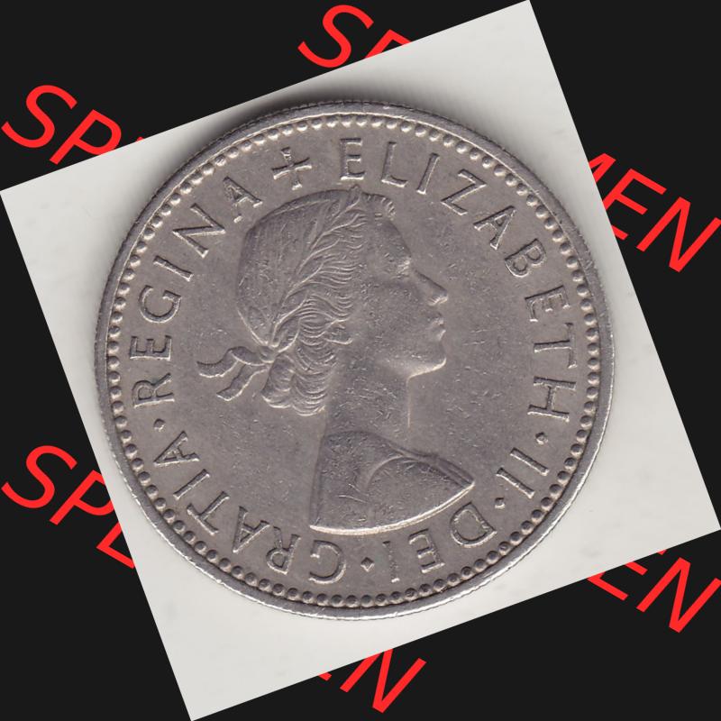 Münzen Großbritannien Umlaufmünze 1954-1970, 1 Schilling - One Shilling, 1956-1 Wappen mit drei Löwen. Vorderseite der alten britischen Münze aus Großbritannien... Sammlung