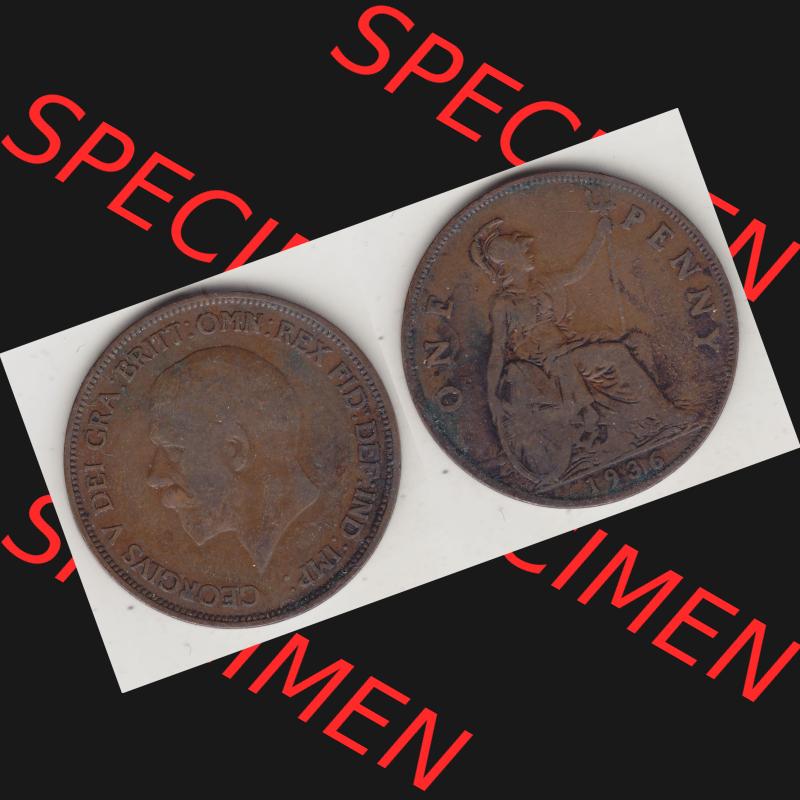 Münzen Großbritannien Umlaufmünze 1928-1936, 1 One Penny, 1936-2, George V. BM GEORGIVS V DEI GRABRITTOMNREX FIDDEFINDIMP. Vorderseite und Rückseite... Sammlung