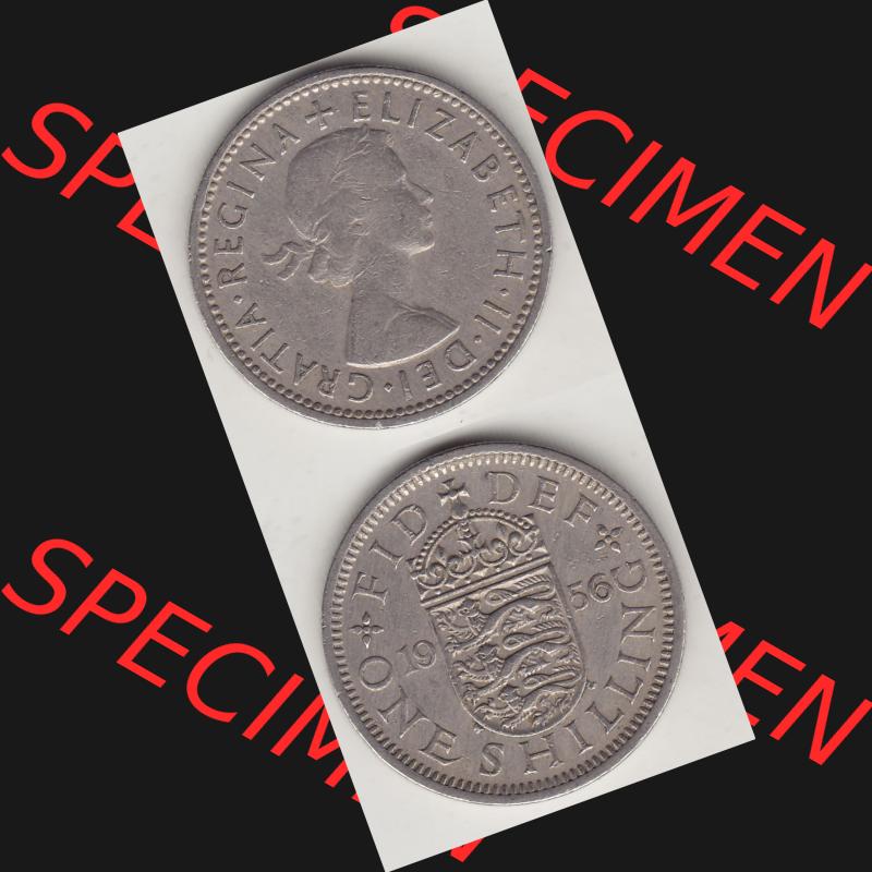 Münzen Großbritannien Umlaufmünze 1954-1970, 1 Schilling - Shilling, 1956-2 Wappen mit 3 Löwen. Vorderseite und Rückseite vertikal untereinander auf einen digitalen... Sammlung
