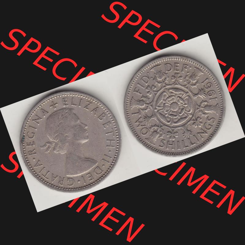 Münzen Großbritannien Umlaufmünze 1954-1970, 2 Schilling - Shillings 1961-3. Vorderseite und Rückseite horizontal auf einen digitalen Bild der alten britischen Münze... Sammlung