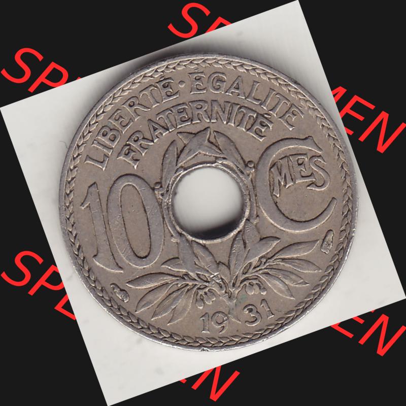 Münzen Frankreich Umlaufmünze Einzelansicht 1917-1938, 10 Centimes, 10 CMES EGALITÉ FRATERNITÉ LIBERTÉ 1931-1. Rückseite der alten französischen... Sammlung