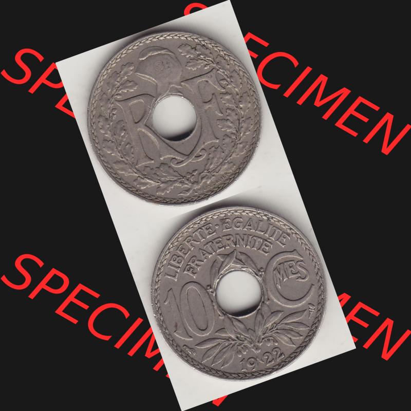 Münzen Frankreich Umlaufmünze Vollansicht 1917-1938, 10 Centimes, RF - Frankreich 10 CMES EGALITÉ FRATERNITÉ LIBERTÉ 1922-1. Vorderseite und Rückseite... Sammlung