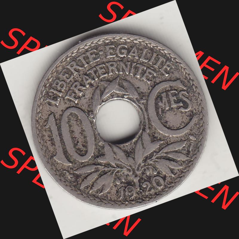 Münzen Frankreich Umlaufmünze 1917-1938, 10 Centimes, 10 CMES EGALITÉ FRATERNITÉ LIBERTÉ 1920-1. Digitales Bild der Rückseite mit Wertzahl / Nennwert... Sammlung