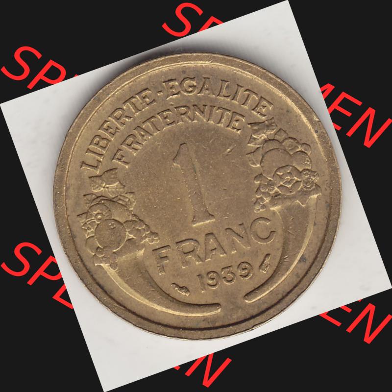 Münzen Frankreich Umlaufmünze 1931-1941, 1 Franken, 1 Franc, 1939-1 LIBERTE EGALITE FRATERNITE. Rückseite der alten französischen Umlaufmünze aus Frankreich... Sammlung