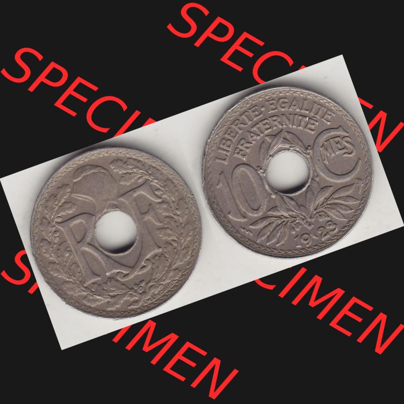 Münzen Frankreich Umlaufmünze Vollansicht 1917-1938, 10 Centimes, RF - Frankreich 10 CMES EGALITÉ FRATERNITÉ LIBERTÉ 1923-1. Vorderseite und Rückseite... Sammlung